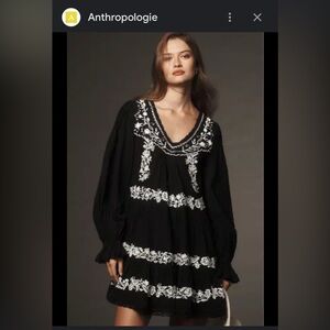 By Athropology long sleeve embroidered pintuck swing mini dress - Size Large